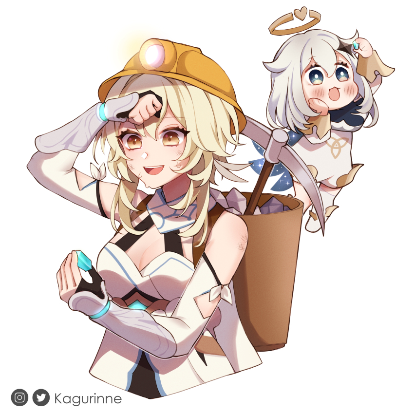 2girls, absurdres, basket, blonde_hair, blue_eyes, blush, commentary, floating