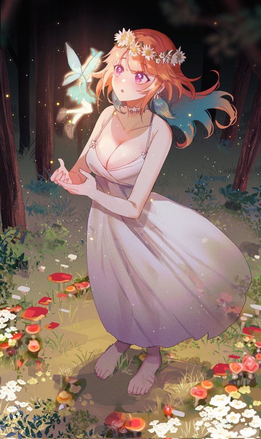 2girls, blonde_hair, blunt_bangs, blush, boots, breasts, cleavage, cupping_hands