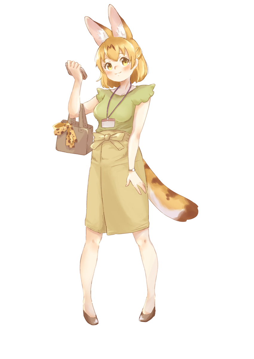 0nanaten, 1girl, :3, absurdres, alternate_costume, animal_ears, animal_print, bag
