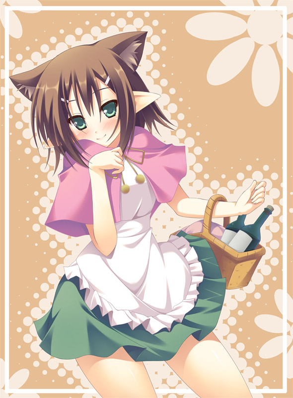 1boy, alcohol, animal_ears, bad_id, bad_pixiv_id, baka_to_test_to_shoukanjuu, basket, capelet