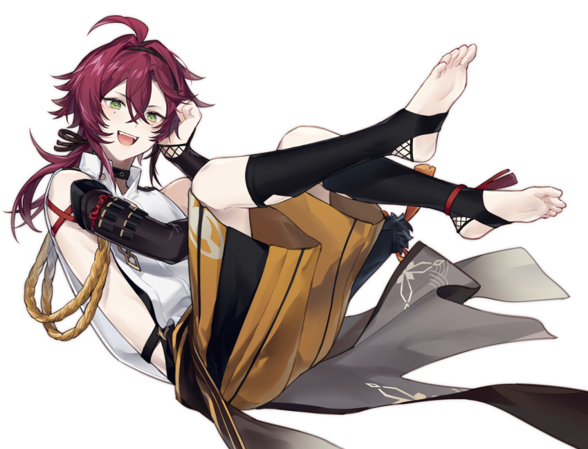 1boy, ahoge, anchun_(quail0503), armor, black_choker, black_hair, black_socks, choker