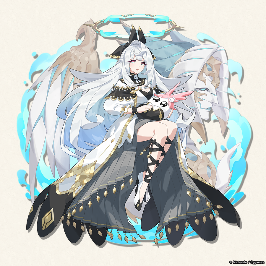 black_bow, bow, breasts, dragalia_lost, dress, full_body, gabriel_(dragalia_lost), gradient_eyes