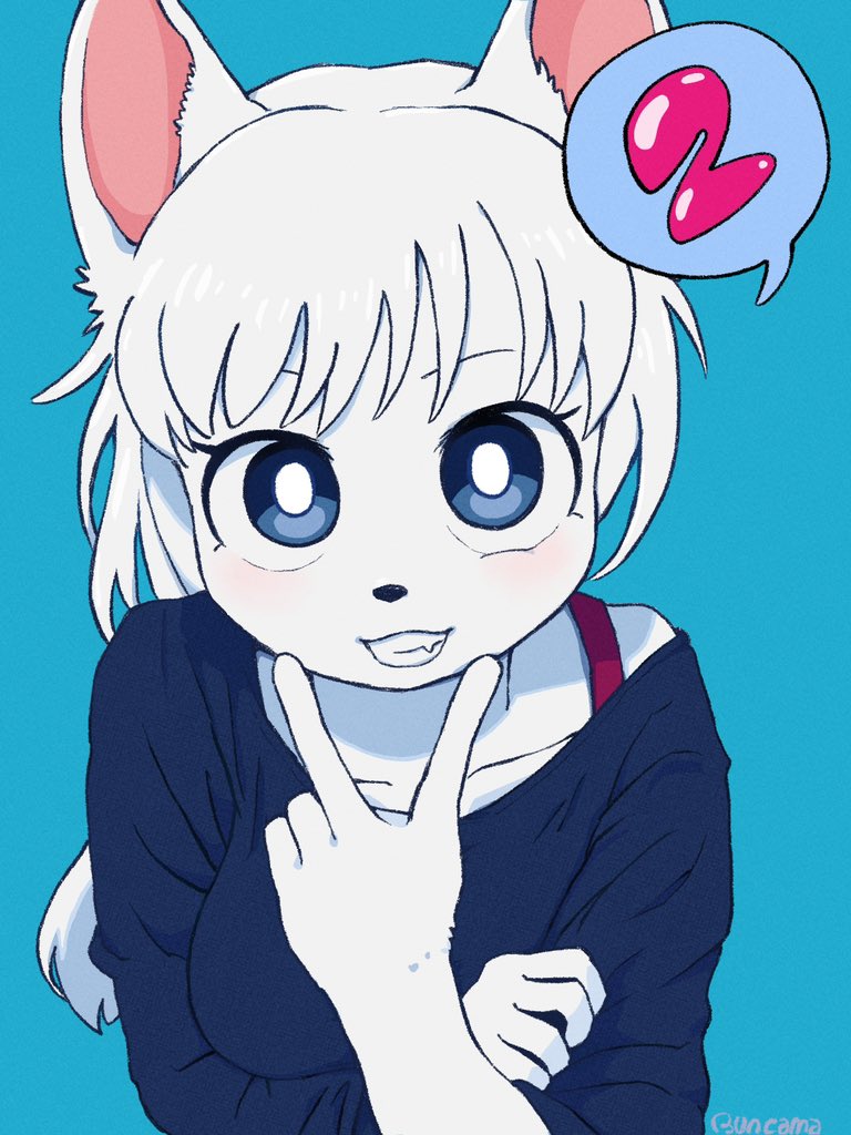 1girl, blue_background, blue_eyes, blush, bright_pupils, buncama, female_focus, furry