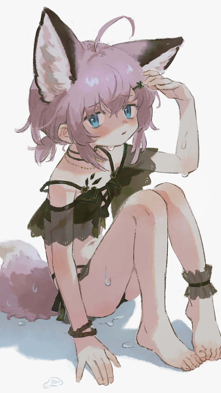 1girl, ahoge, animal_ear_fluff, animal_ears, arknights, bare_shoulders, bikini, black_bikini