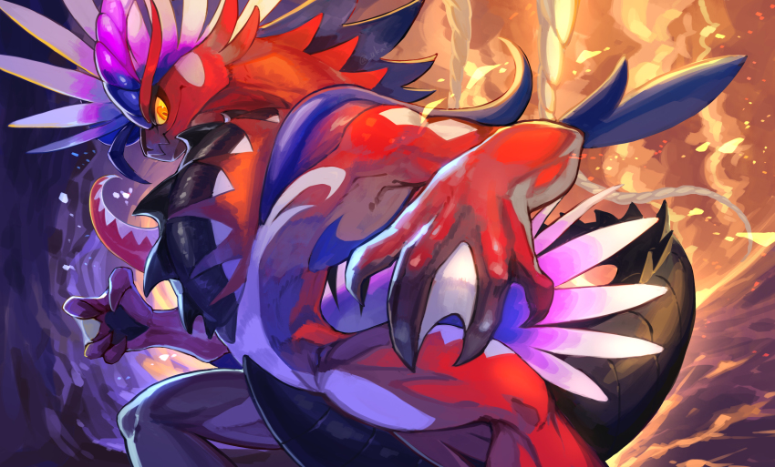 absurdres, closed_mouth, colored_sclera, commentary_request, from_side, highres, koraidon, looking_down