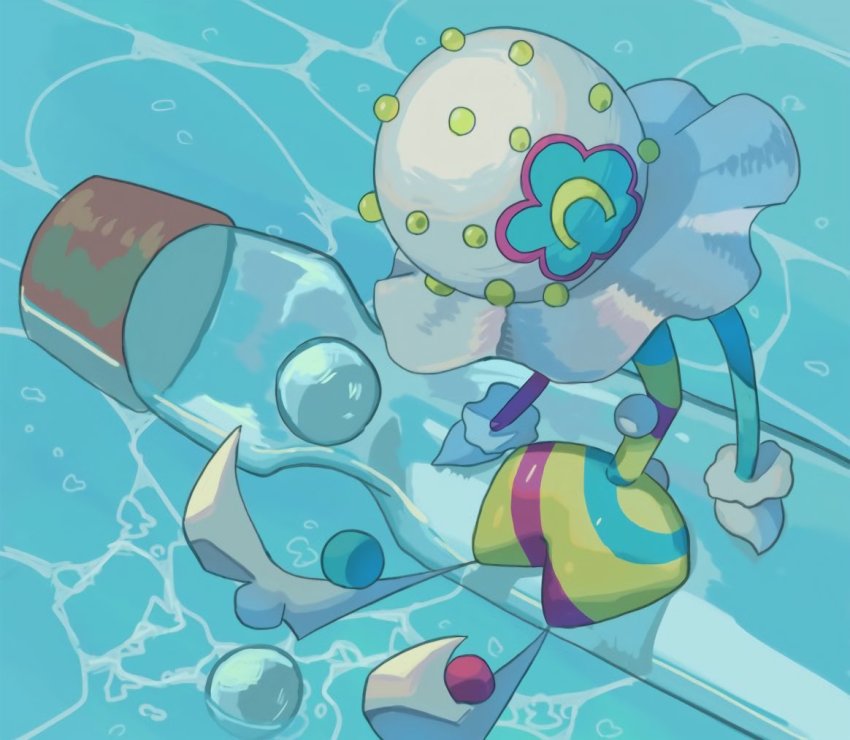 73sitimi, afloat, arm_support, ball, blacephalon, bottle, commentary_request, gen_7_pokemon