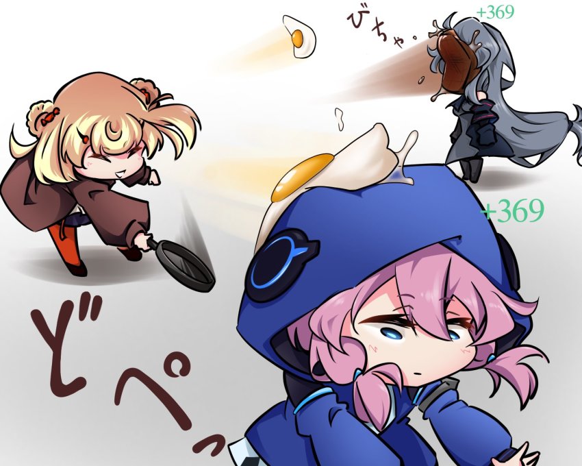 3girls, animal_ears, arknights, bear_ears, bear_girl, black_dress, blonde_hair, blue_eyes