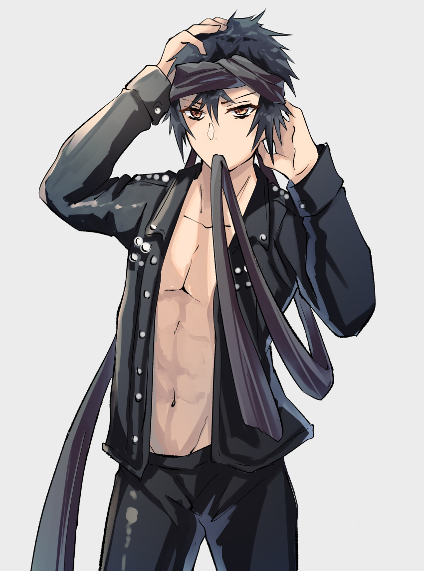 1boy, absurdres, annabell_(durch9sicht5), ayashimon, black_hair, black_headband, black_pants, brown_eyes