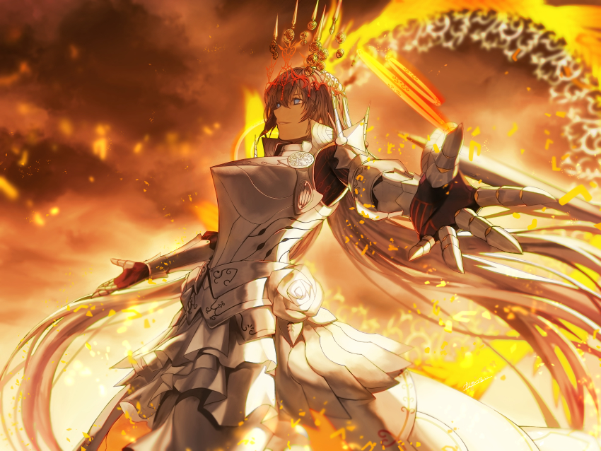 absurdres, armor, armored_dress, dark-skinned_female, dark_skin, dress, gauntlets, highres