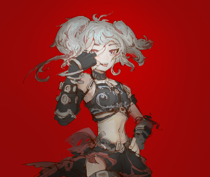 1girl, absurdres, alternate_costume, alternate_hairstyle, asymmetrical_gloves, buckle, choker, chunkyeggy