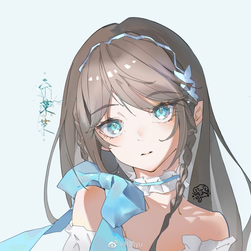 1girl, bare_shoulders, blue_eyes, braid, brown_hair, collar, douluo_dalu, dress