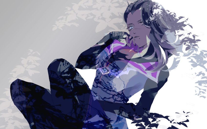 1girl, animification, bad_id, bad_twitter_id, black_bodysuit, black_gloves, black_hair, bodysuit