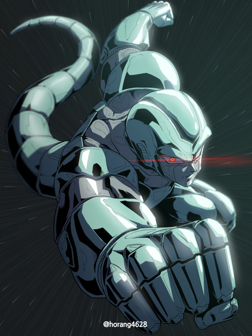 1boy, black_background, blurry, clenched_hand, cooler_(dragon_ball), depth_of_field, dragon_ball, dragonball_z