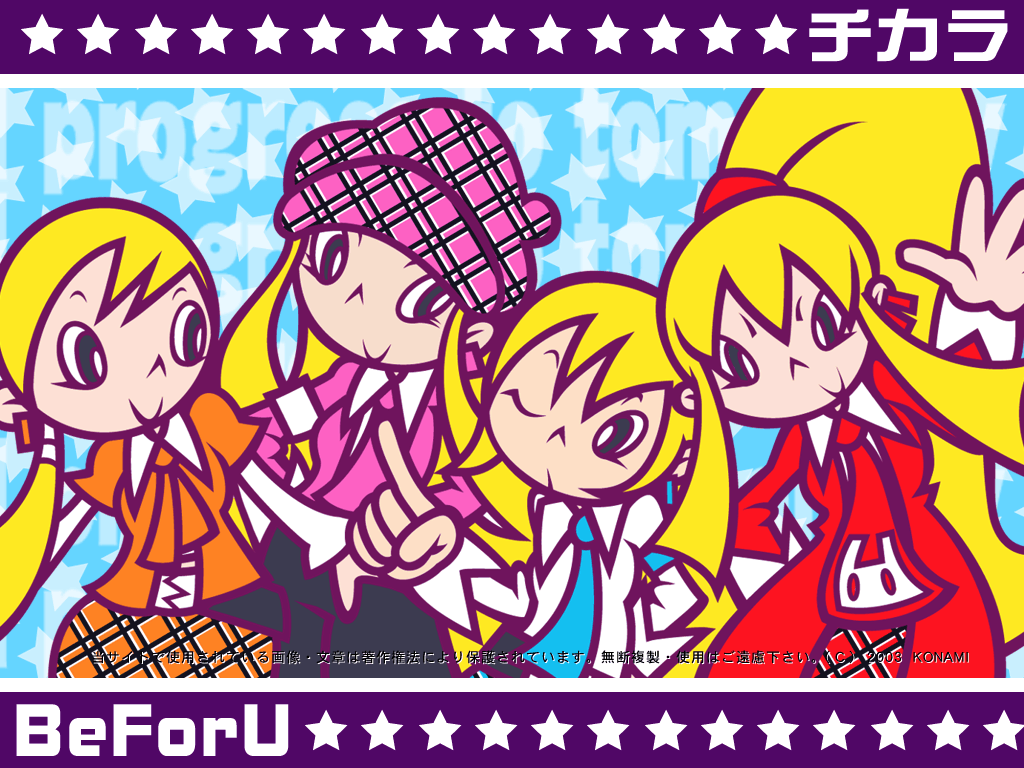 00s, 2003, 4girls, amamon, bemani, black_eyes, blonde_hair, gitadora