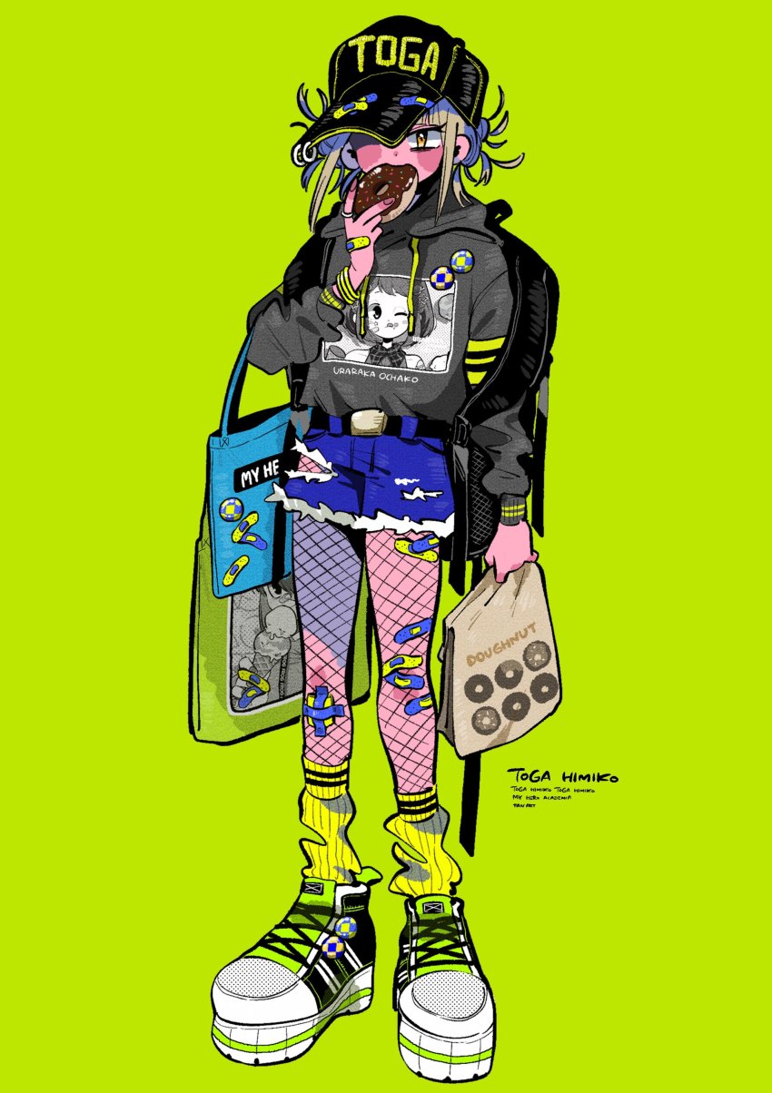 1girl, absurdres, alternate_costume, anna_(aannnaa3), bag, bandaid, bandaid_on_hand, bandaid_on_leg