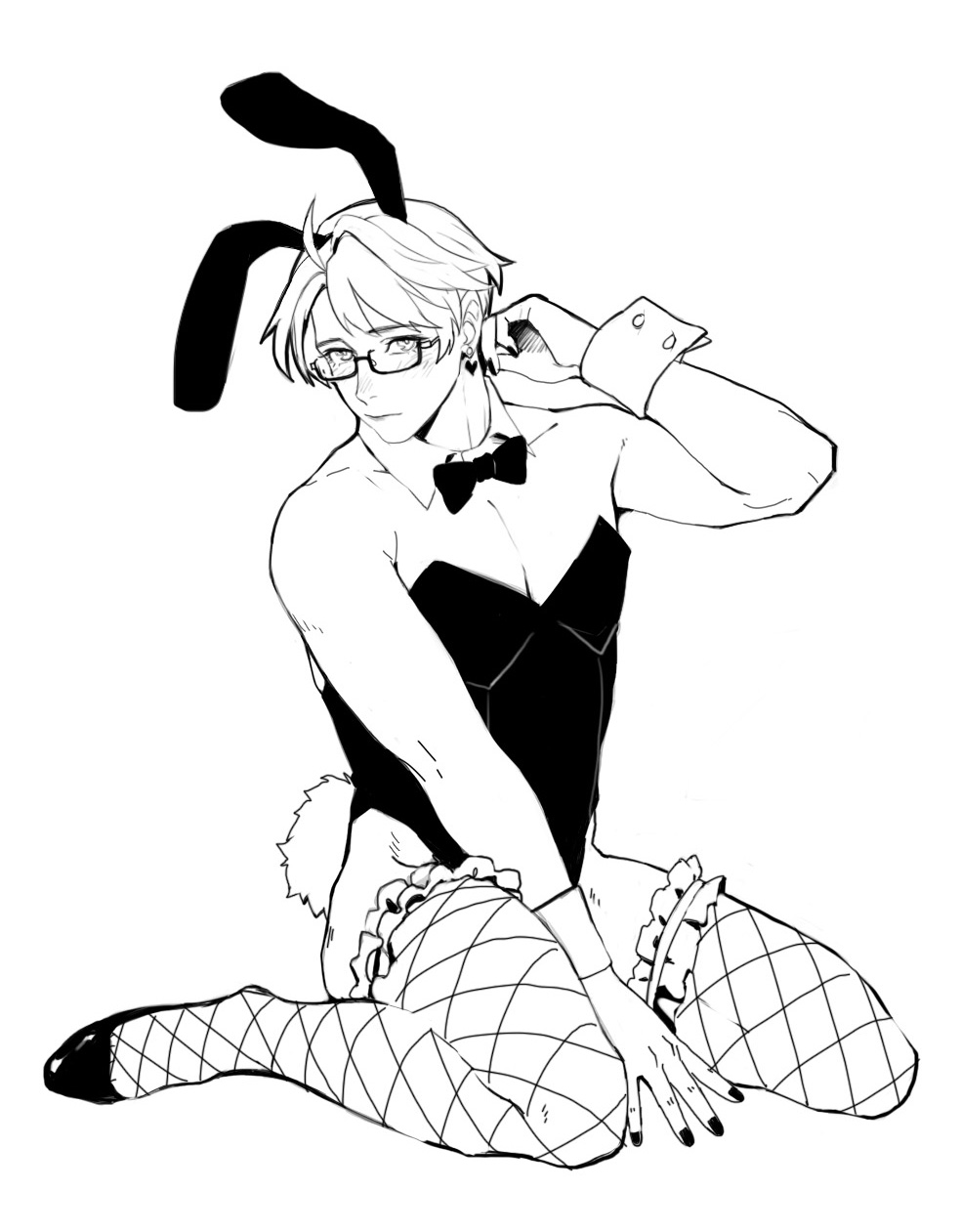 1boy, america_(hetalia), animal_ears, arm_cuffs, axis_powers_hetalia, black_leotard, bow, bowtie