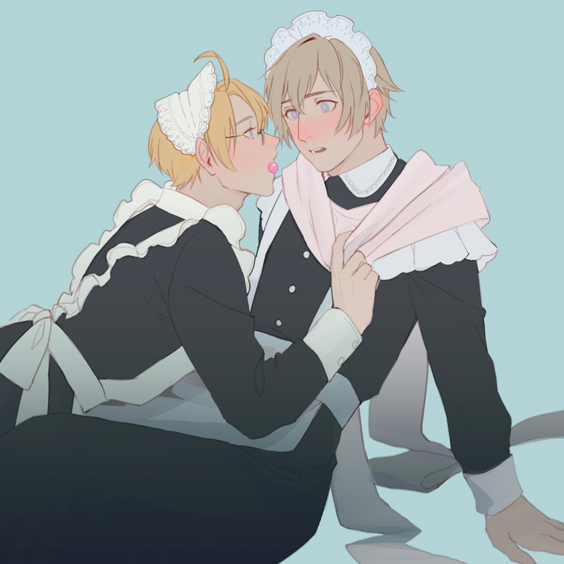 alternate_costume, america_(hetalia), apron, arm_support, axis_powers_hetalia, blush, bonnet, candy