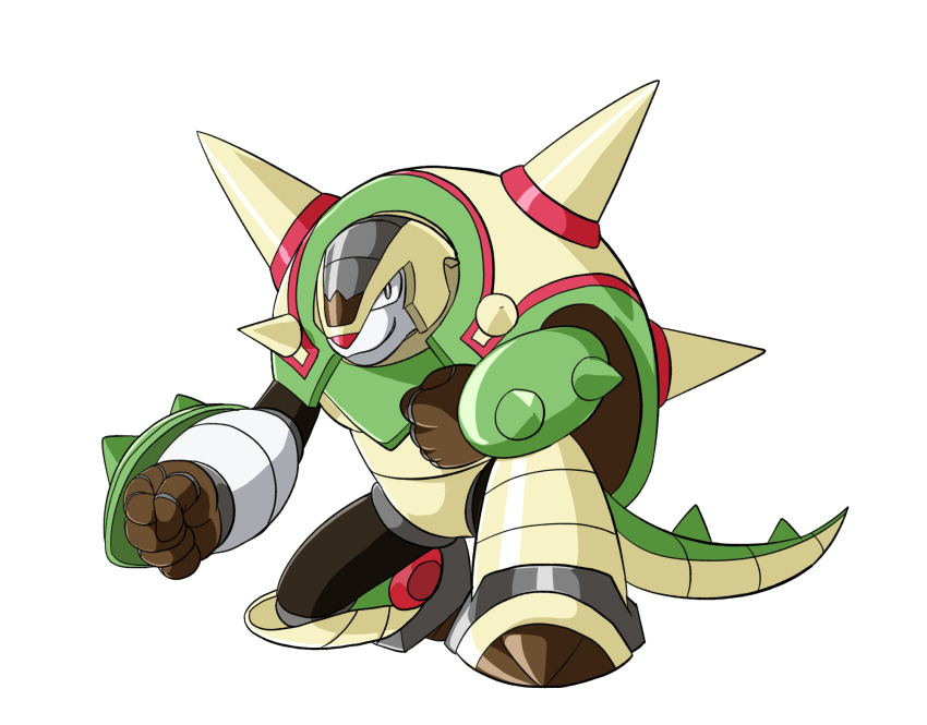 chesnaught, commentary_request, full_body, gen_6_pokemon, highres, looking_at_viewer, mechanization, mega_man_(series)
