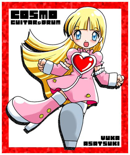 00s, 1girl, artist_name, bemani, blonde_hair, blue_eyes, blunt_bangs, boots