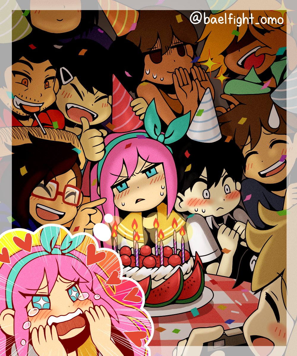 +_+, 3girls, 6+boys, angel_(omori), aqua_eyes, aubrey_(faraway)_(omori), aubrey_(omori), basil_(faraway)_(omori)