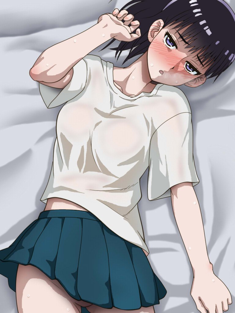 1girl, awa, black_hair, blanket, blush, breasts, koi_wa_ameagari_no_you_ni, long_hair