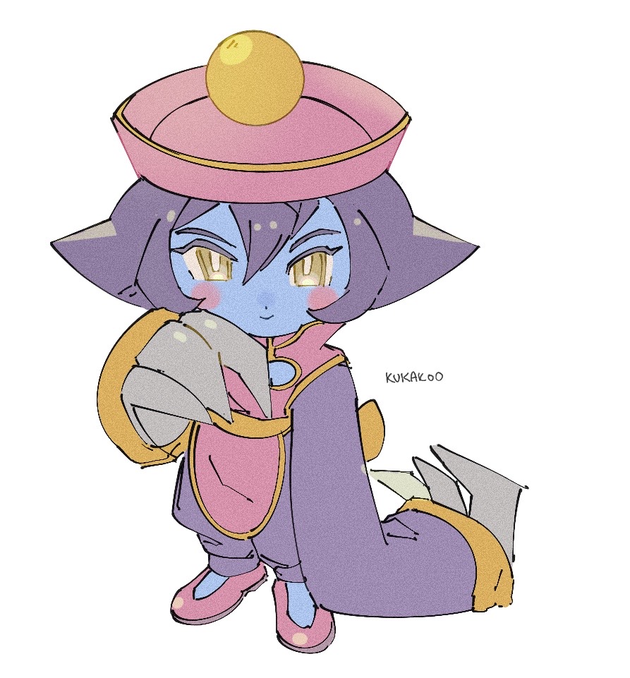 1girl, artist_name, capcom, chibi, hat, kukakooo, hsien-ko, darkstalkers