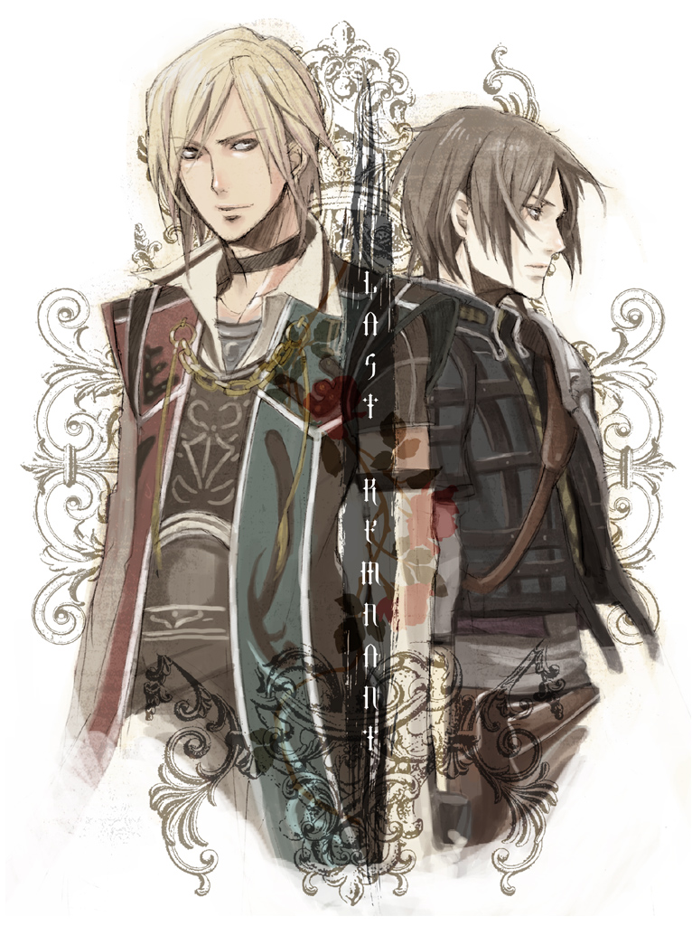 2boys, bad_id, bad_pixiv_id, beniyama, black_hair, blonde_hair, choker, david_nassau