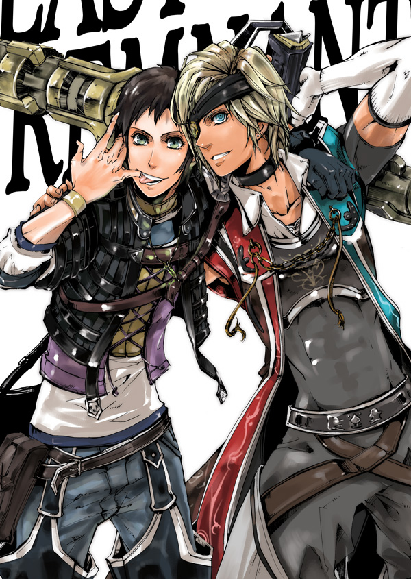 2boys, bad_id, bad_pixiv_id, black_hair, blonde_hair, blue_eyes, choker, david_nassau