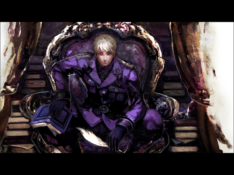 1boy, axis_powers_hetalia, bad_id, bad_pixiv_id, book, book_stack, feathers, gloves