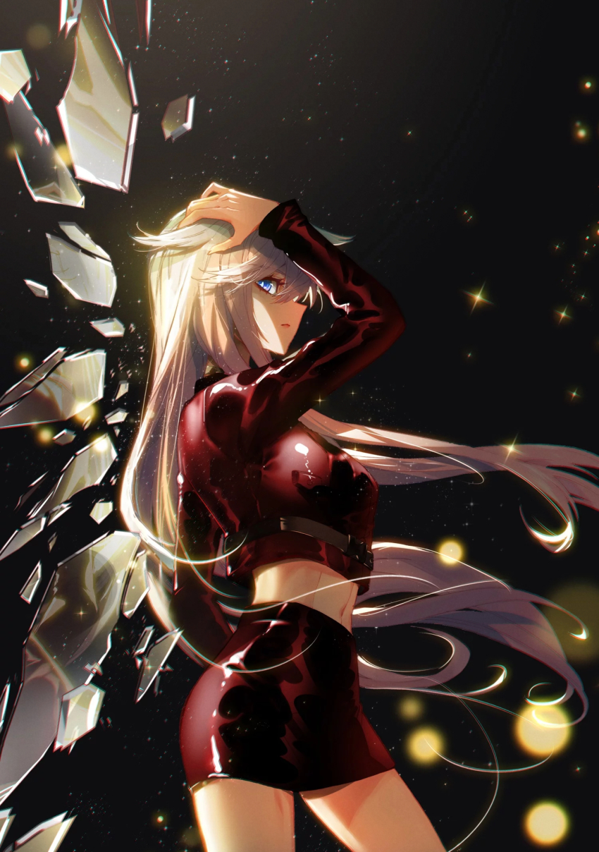 backlighting, circle, cover, cover_page, dark_background, douluo_dalu, from_side, glass_shards