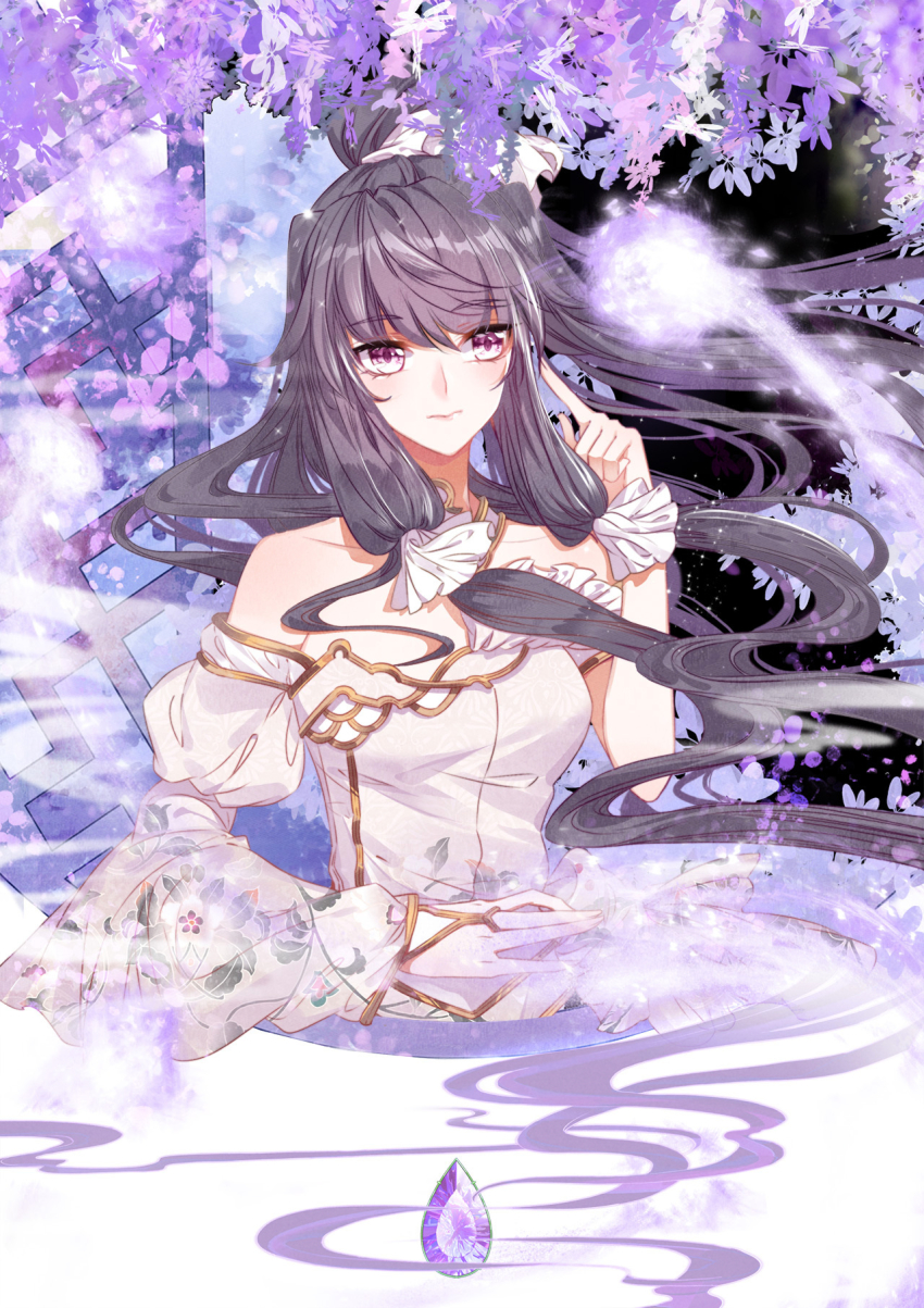 1girl, bart._d, black_hair, cover, cover_page, douluo_dalu, dress, gem