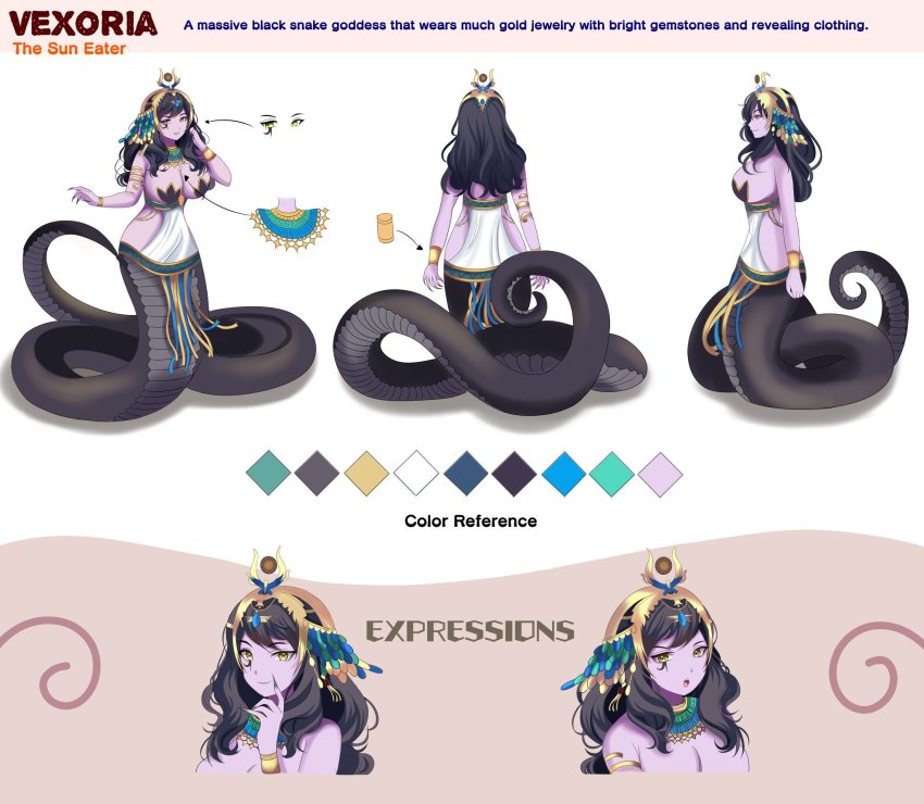 1girl, ancient_egyptian, ancient_egyptian_clothes, apophis_(monster_girl_encyclopedia), bracelet, breasts, dress, eyeliner