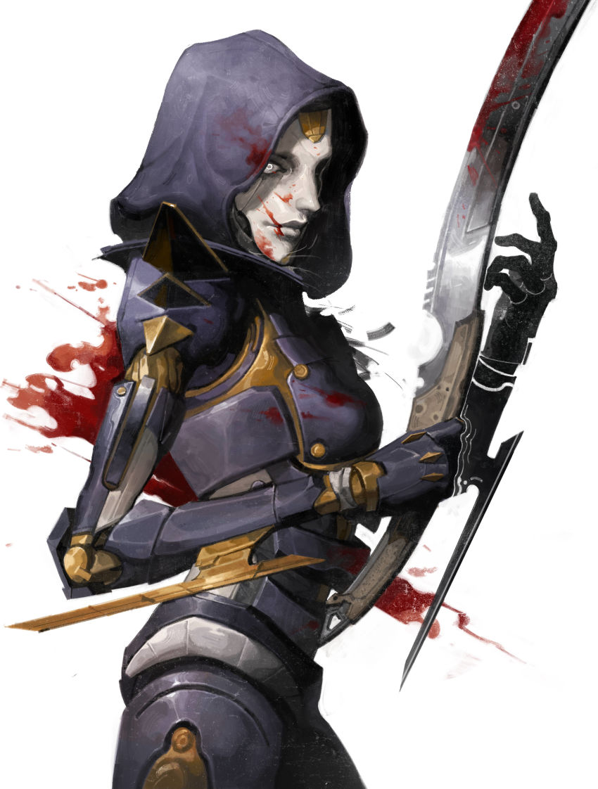 1girl, absurdres, android, apex_legends, arm_blade, ash_(titanfall_2), blood, blood_on_face