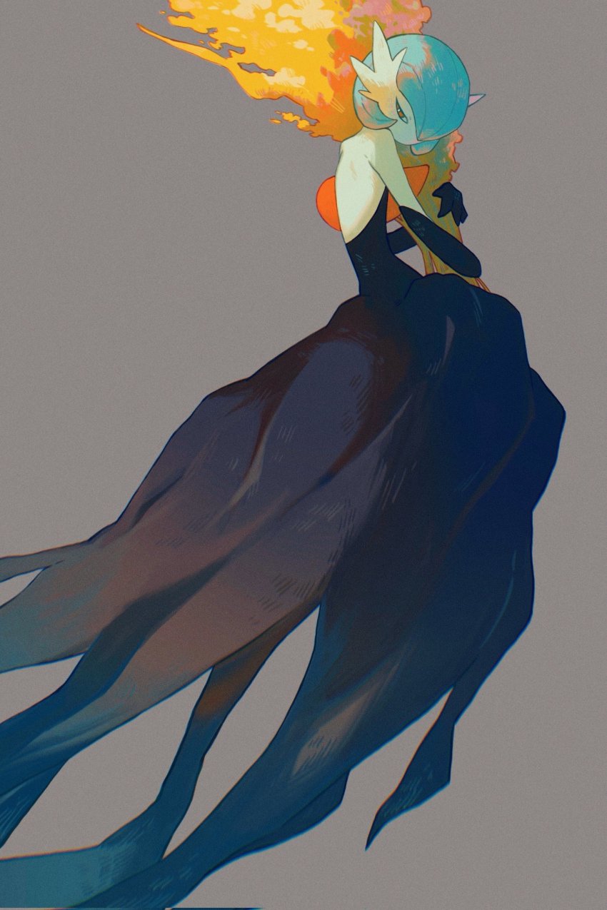 1girl, alternate_color, back, backless_dress, backless_outfit, bare_shoulders, black_dress, black_gloves