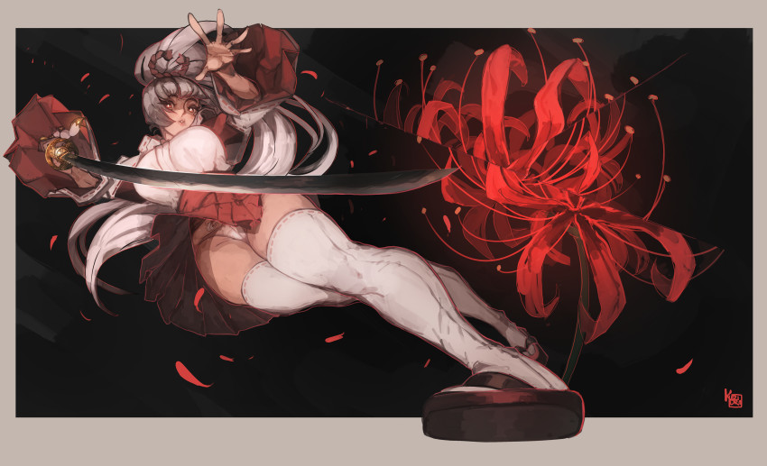 1girl, absurdres, action, breasts, commentary, commission, dark-skinned_female, dark_skin