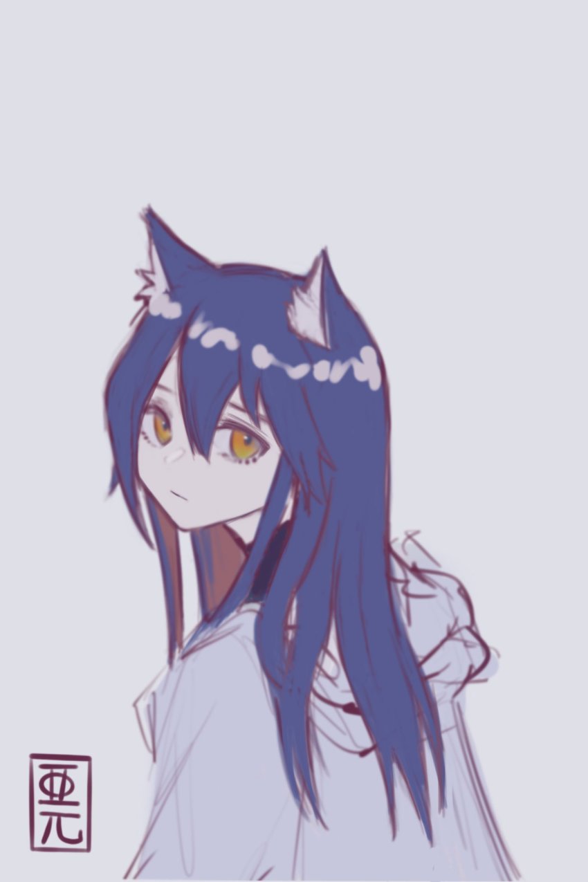 1girl, amoto_kasora, arknights, highres, solo, texas_(arknights), twitter, white_background