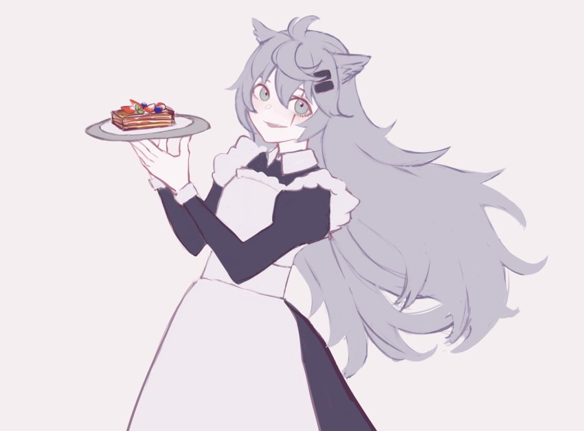 1girl, amoto_kasora, arknights, highres, lappland_(arknights), maid, solo, twitter, white_background