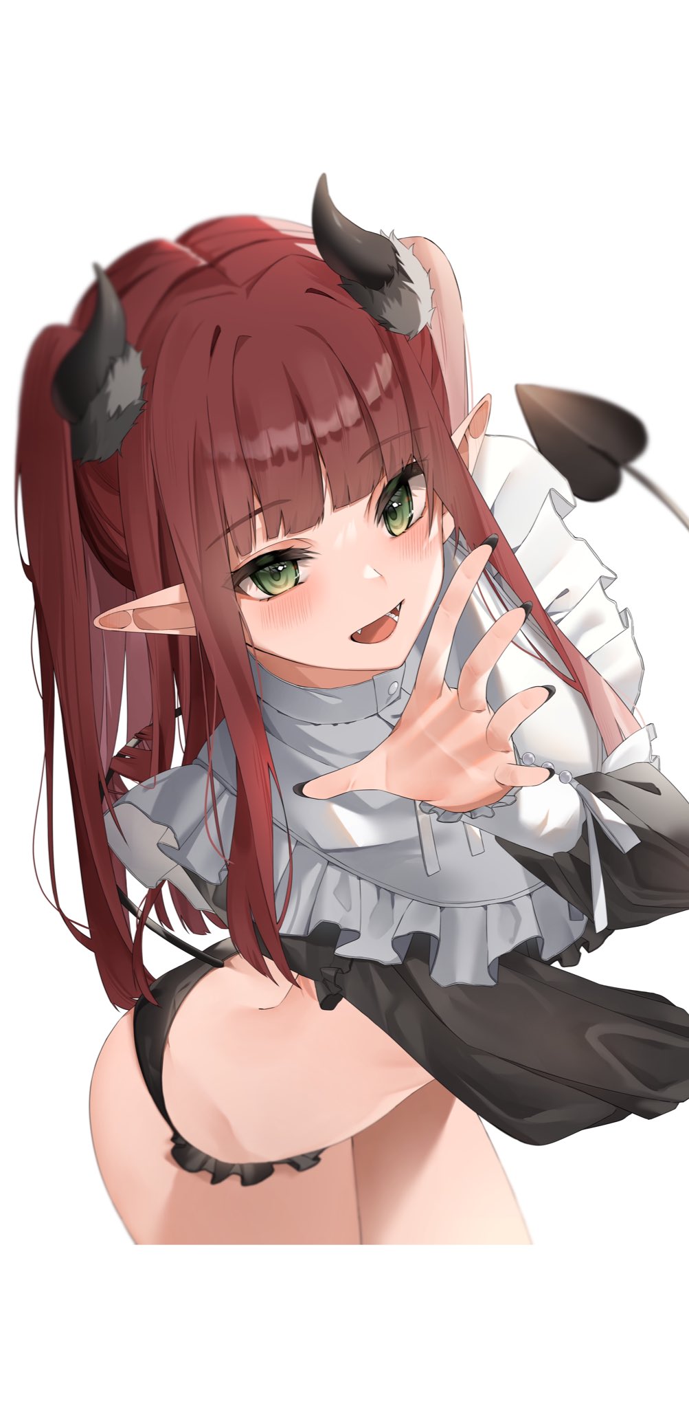 1girl, awaki224, bad_id, bad_twitter_id, black_nails, blush, cosplay, demon_girl