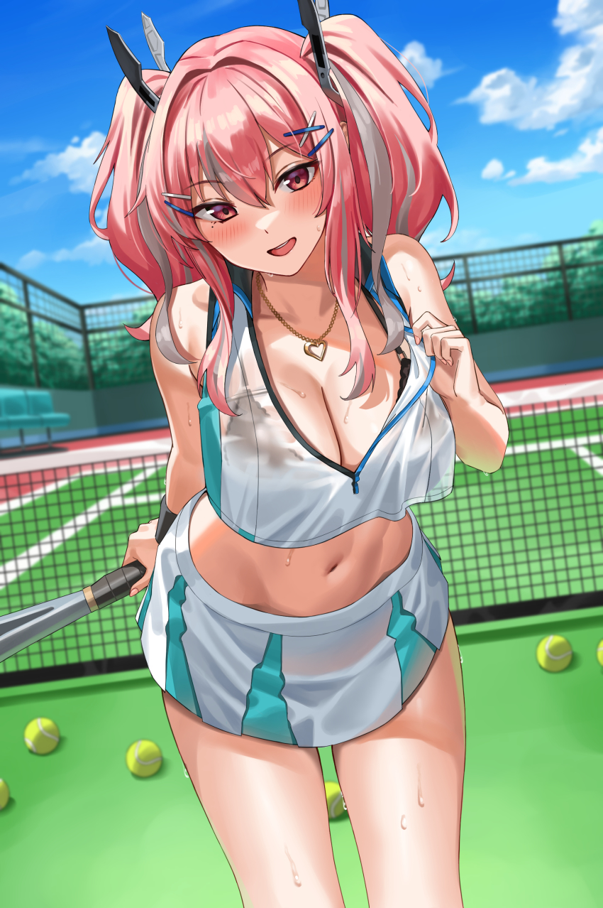 1girl, absurdres, azur_lane, ball, bare_shoulders, blush, bra, bra_peek