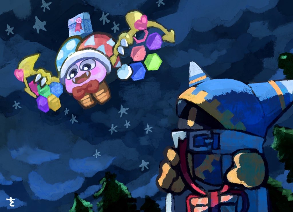 blush_stickers, bow, bowtie, box, cloud, cloudy_sky, fangs, gift