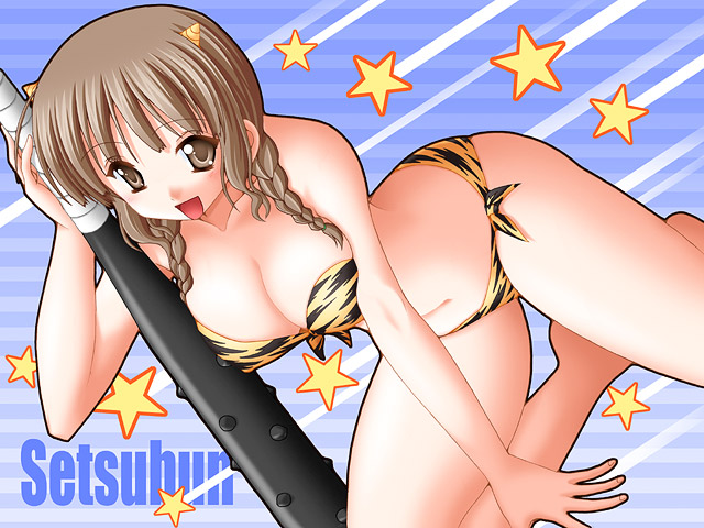 1girl, animal_print, bikini, braid, club, club_(weapon), cosplay, female_focus