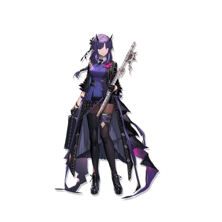 1girl, arknights, black_boots, black_coat, black_gloves, black_necktie, black_pantyhose, black_shorts