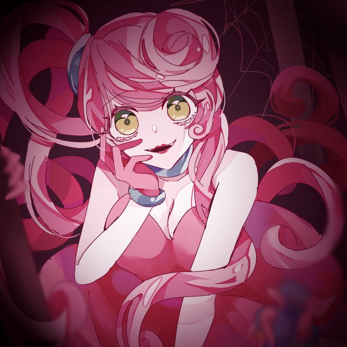 1girl, breasts, cleavage, colored_skin, gloves, humanization, lipstick, long_hair