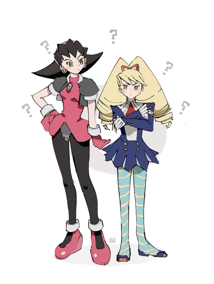 ?, ??, black_jacket, black_pantyhose, blue_jacket, blue_pantyhose, blue_skirt, boots