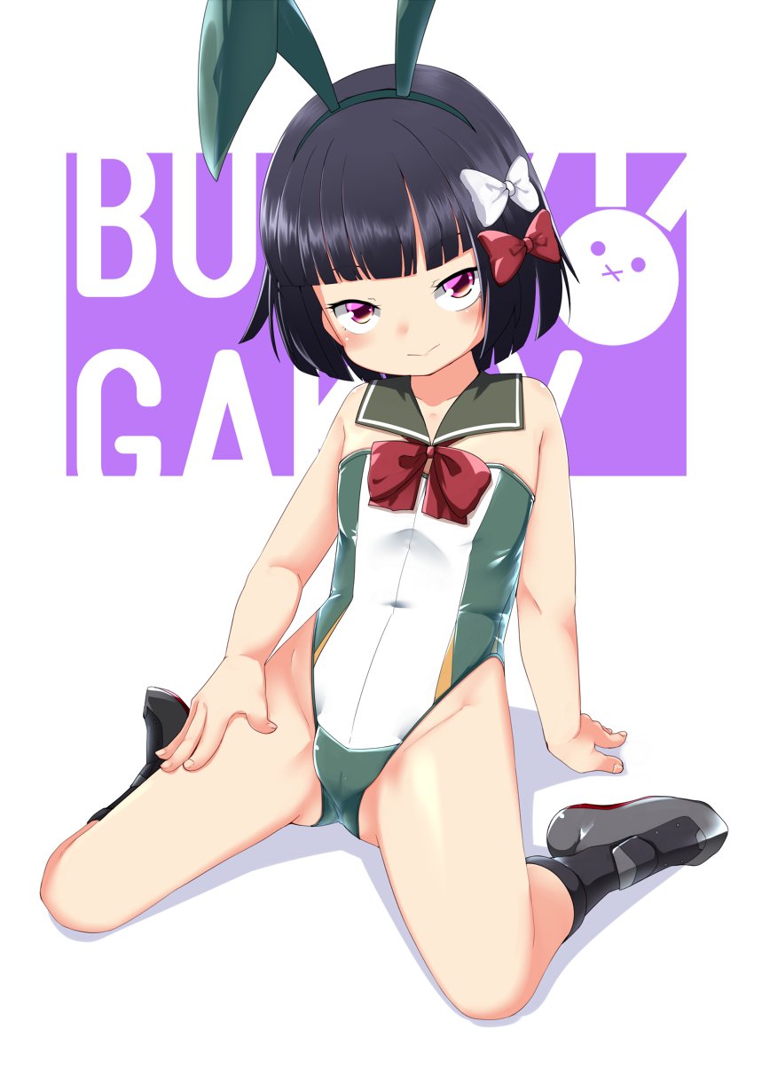 1girl, adapted_costume, animal_ears, black_hair, black_socks, bow, bowtie, commentary_request