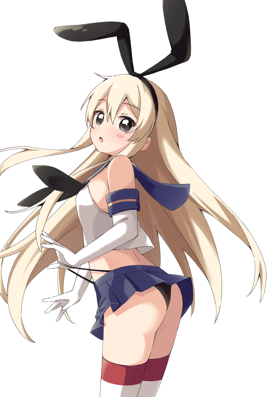 1girl, :o, animal_ears, ass, back, bare_shoulders, black_neckerchief, black_panties