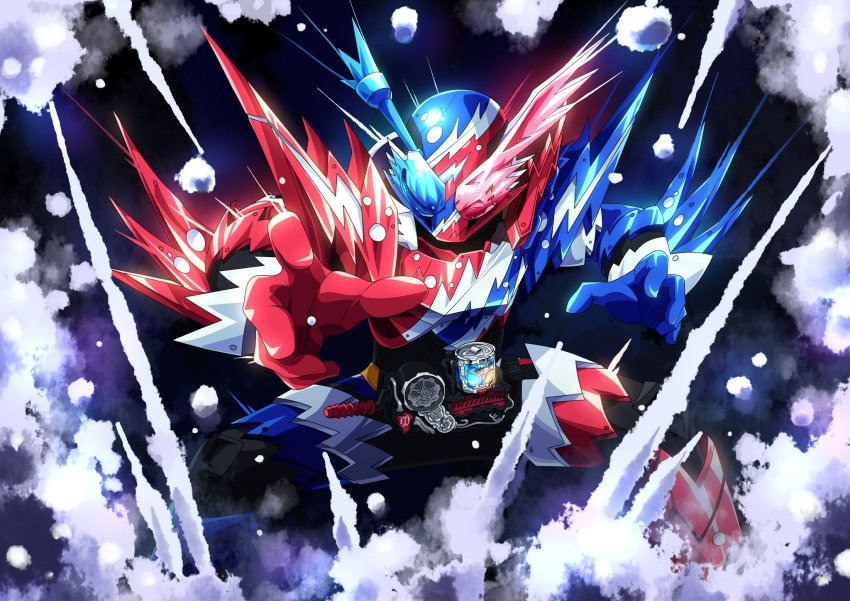 1boy, adapted_costume, animal_ears, armor, blue_armor, blue_eyes, blue_gloves, build_driver