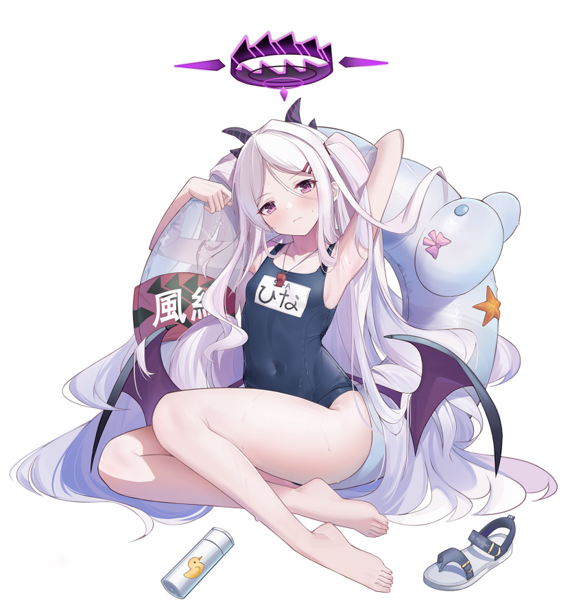 1girl, arm_up, armpits, ass, bare_legs, barefoot, blue_archive, collarbone