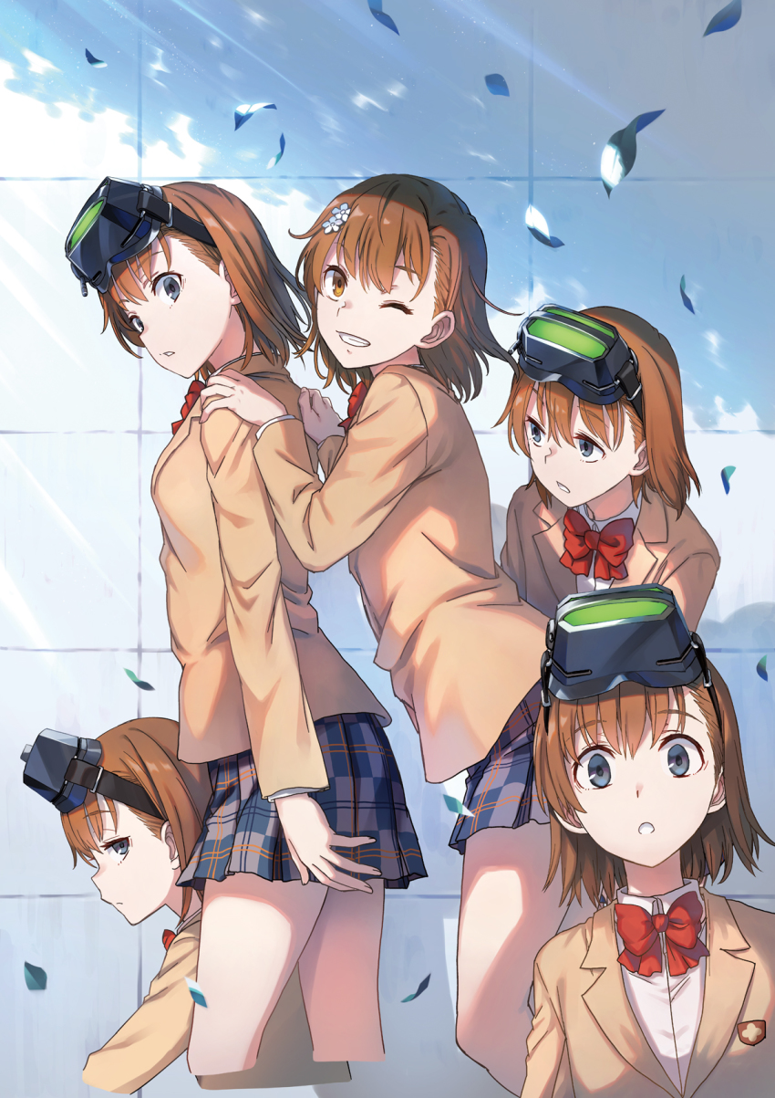 5girls, blazer, bow, bowtie, breasts, brown_eyes, brown_hair, brown_jacket