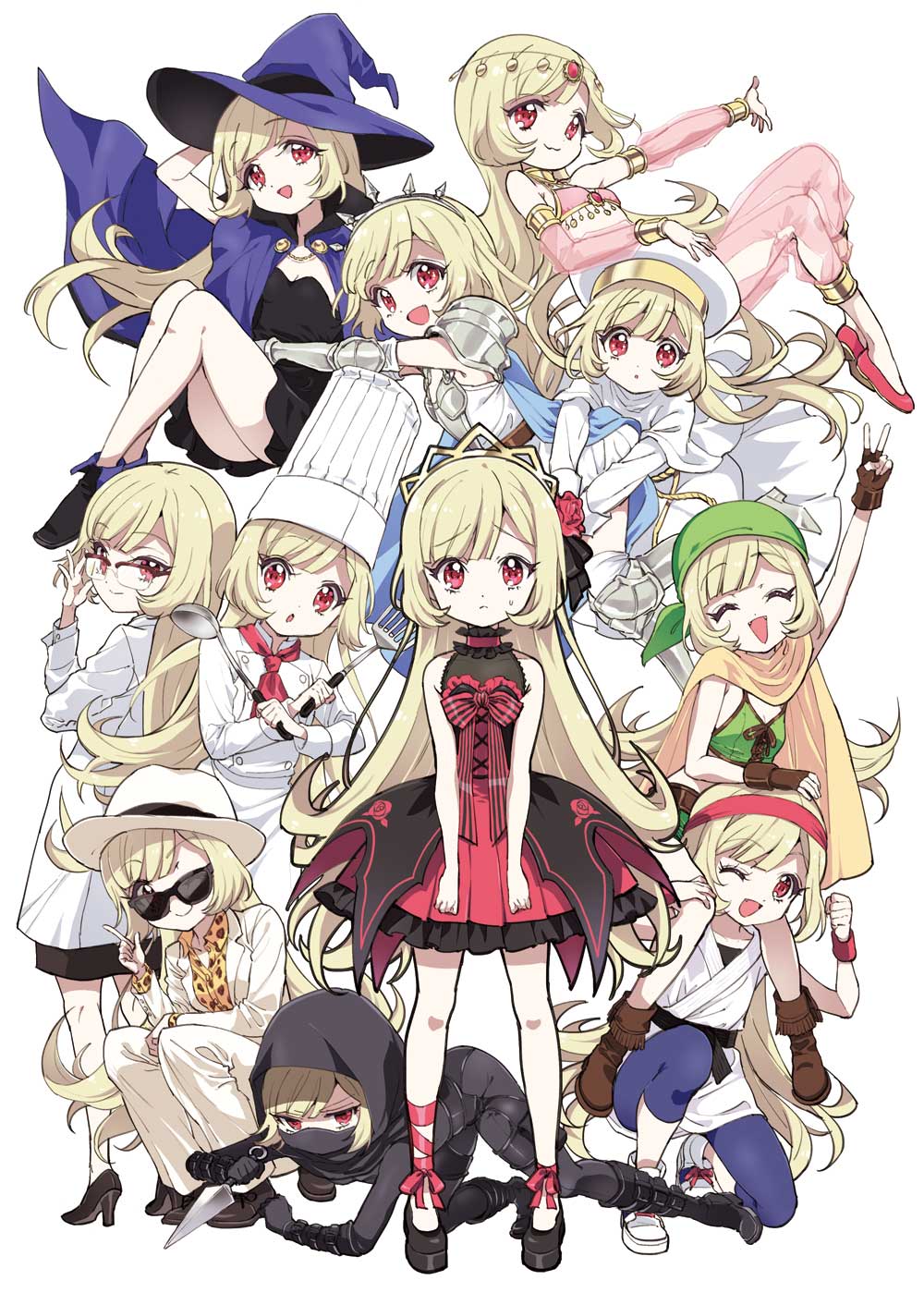 1girl, :3, arabian_clothes, bare_shoulders, blonde_hair, blush, breasts, choker